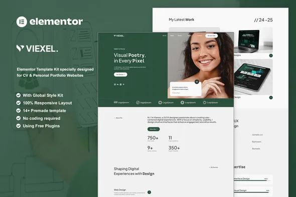 viexel cv personal portfolio elementor template kit 1