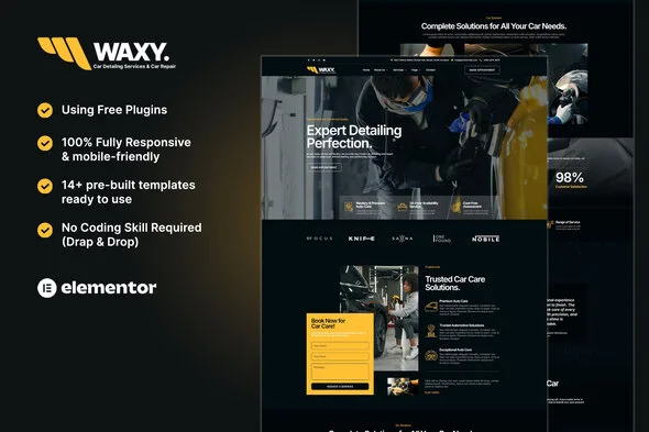 waxy car detailing service car repair elementor template kit 1