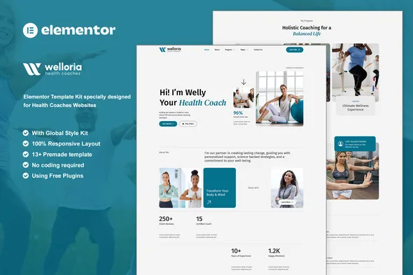 welloria health coaches elementor template kit 1