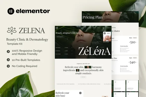 zelena beauty clinic dermatology elementor template kit 1
