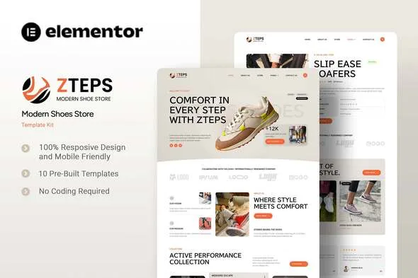zteps modern shoes store elementor template kit 1