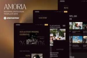 Amoria – Dark Luxury Wedding Invitation Website Elementor Template Kits