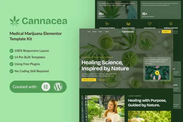 cannacea medical marijuana elementor template kit 1
