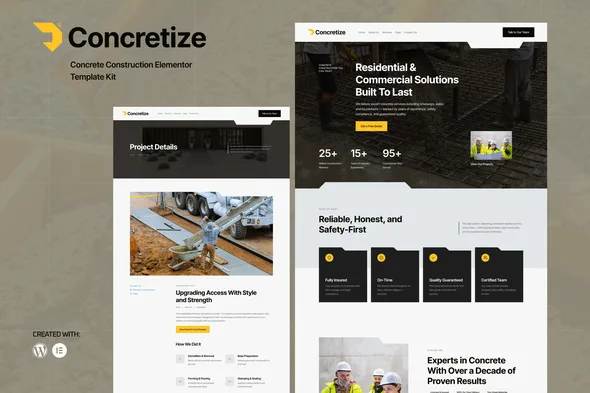 concretize concrete construction elementor template kit 1