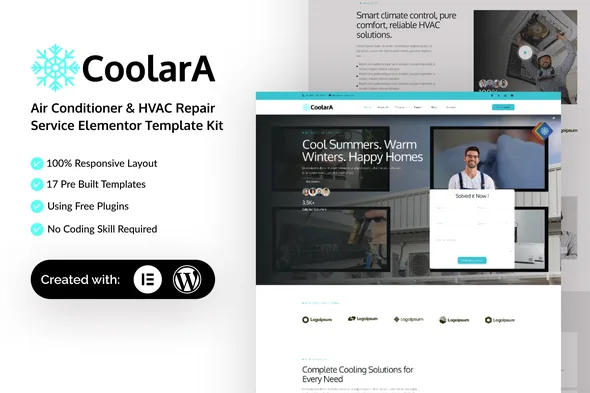 coolara air conditioner hvac repair service elementor template kit 1