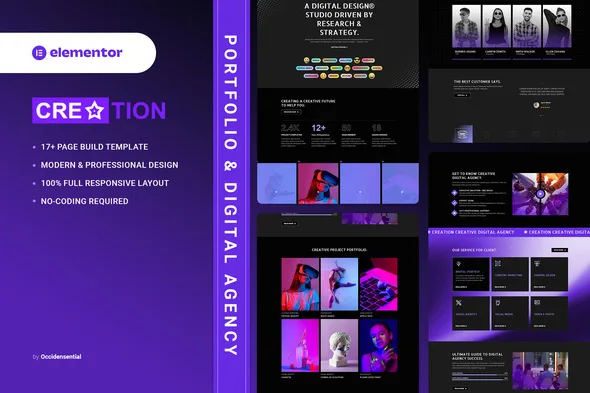 creation portfolio digital agency elementor template kit 1