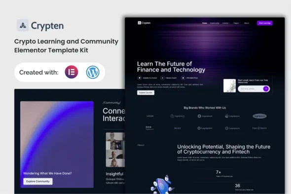 crypten crypto learning and community elementor template kit 1