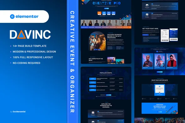 davinc creative event organizer elementor template kit 1