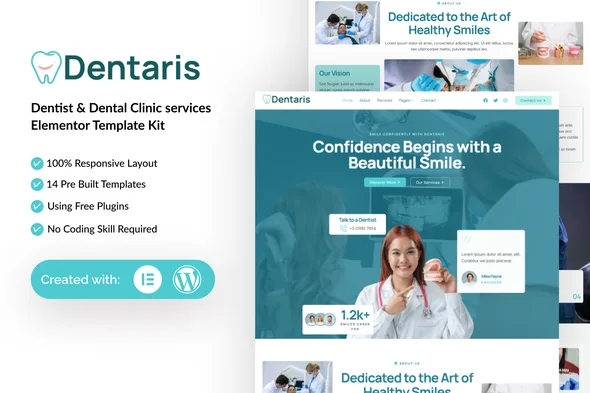 dentaris dentis dental clinic service elementor template kit 1