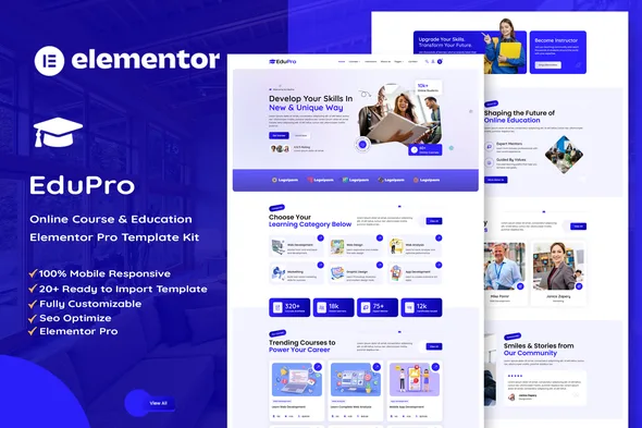edupro online course education elementor pro template kit 1