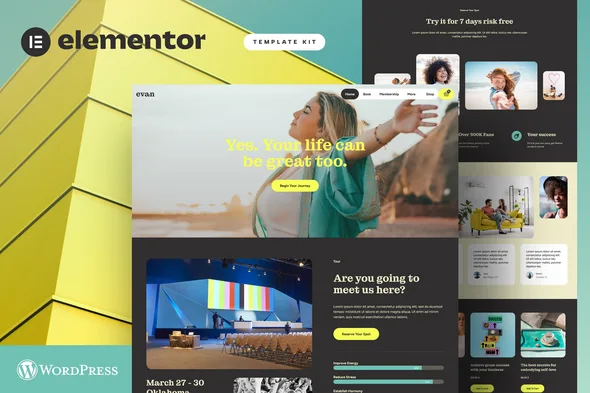 evan life business coach elementor pro template kit 1