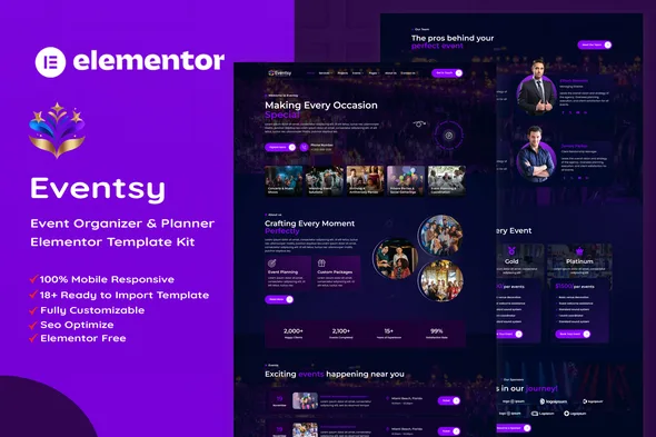 eventsy event organizer planner elementor template kit 1
