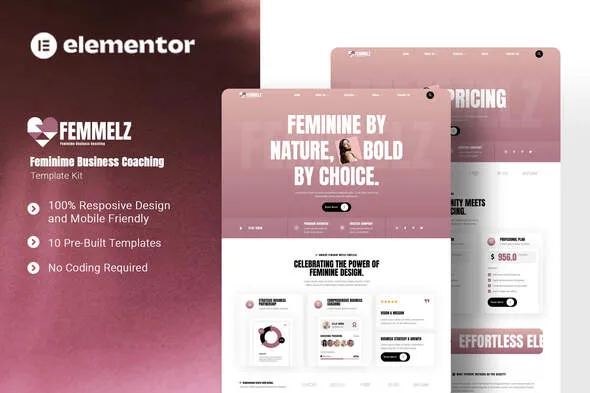 femmelz feminime business coaching elementor template kit 1