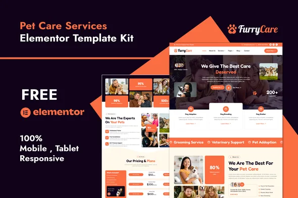 furrycare veterinary pet care services elementor template kit 1