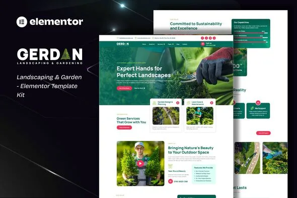 gerdan landscaping gardening elementor template kit 1