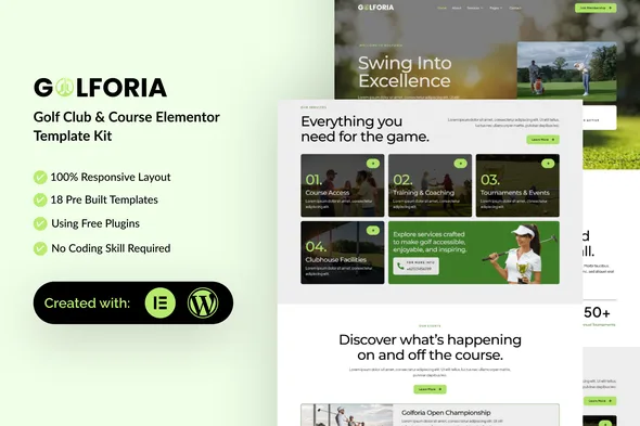 golforia golf club course elementor template kit 1