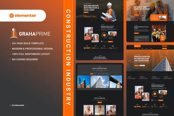 grahaprime construction industry elementor template kit 1