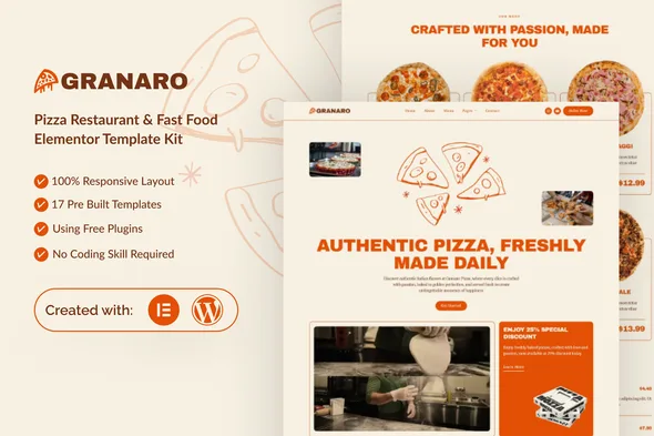 granaro pizza restaurant fast food elementor template kit 1