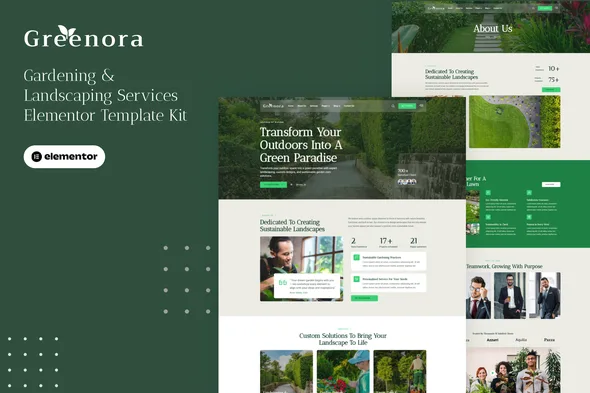 greenora gardening landscaping services elementor pro template kit 1