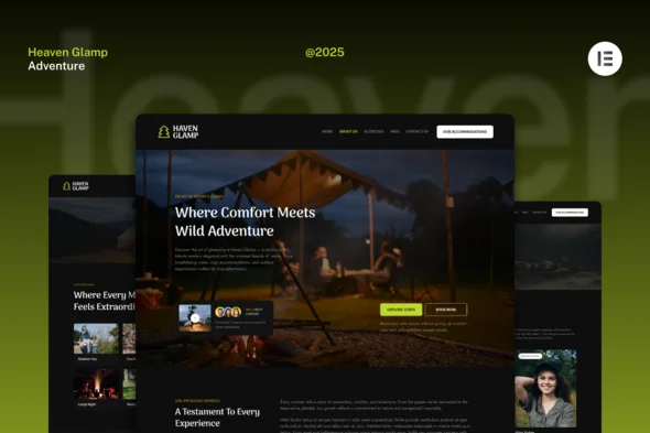 haven glamp dark luxury adventure elementor template kit 1