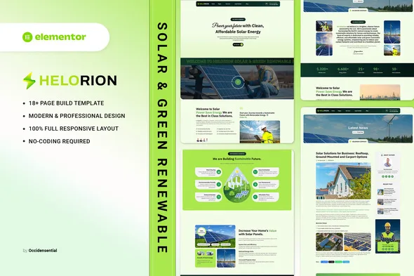 helorion solar green renewable energy company elementor template kit 1