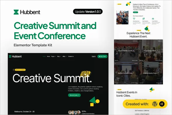 hubbent creative summit event conference elementor template kit 1