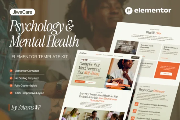 jiwacare psychology mental health elementor template kit 1