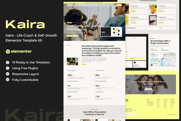 kaira life coach self growth elementor template kit 1