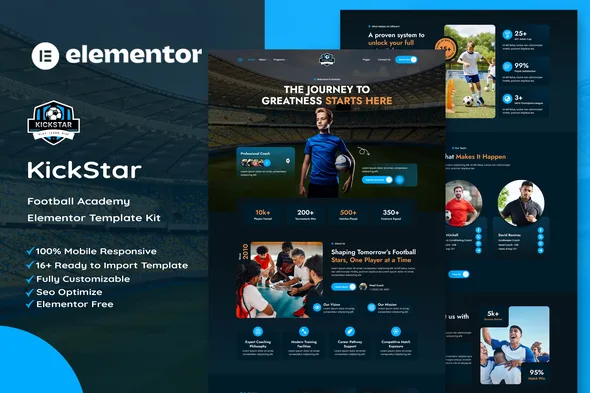 kickstar football academy elementor template kit 1