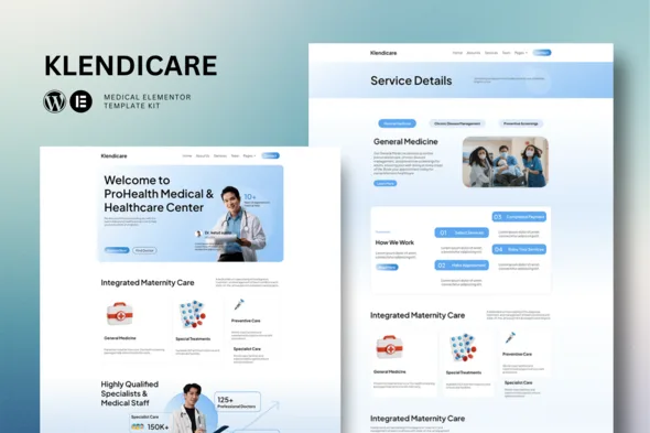 klendicare medical elementor template kit 1