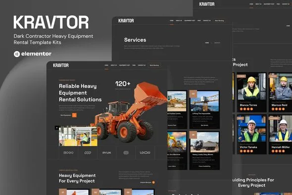 kravtor contractor heavy equipment rental website elementor template kit 1