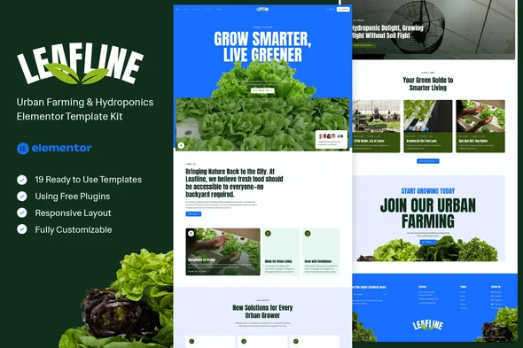 leafline urban farming hydroponics elementor template kit 1
