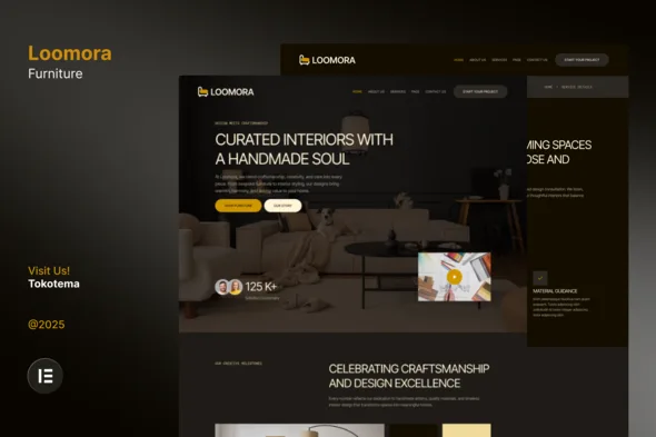 loomora dark handmade furniture interior design website elementor template kit 1