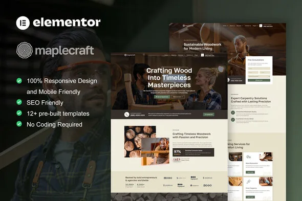 maplecraft carpenter custom furniture elementor pro template kit 1