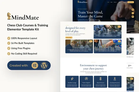 mindmate chess club course training elementor template kits 1