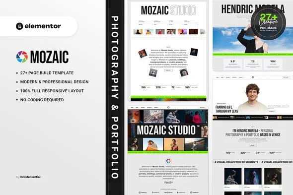 mozaic photography portfolio elementor template kit 1