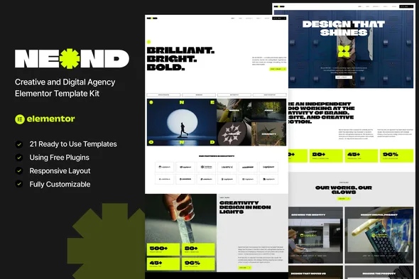 neond creative digital agency elementor template kit 1