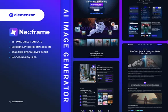 nexframe ai image generator elementor template kit 1