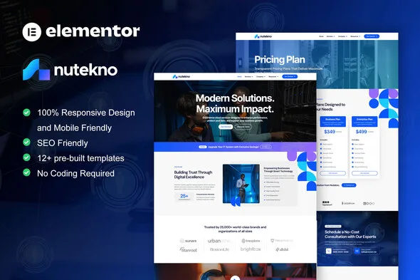 nutekno it services company elementor pro template kit 1