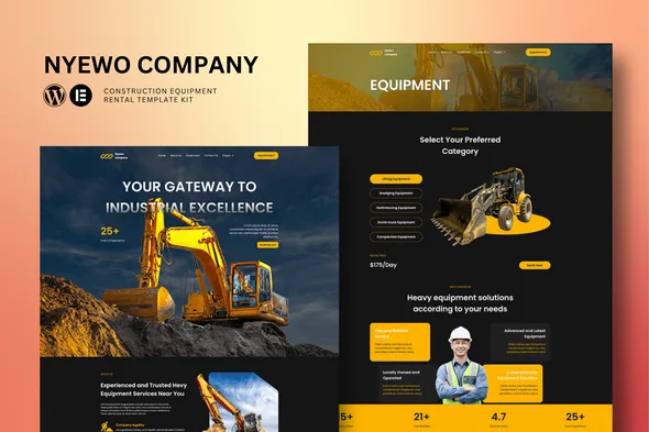 nyewo construction equipment rentals elementor template kit 1