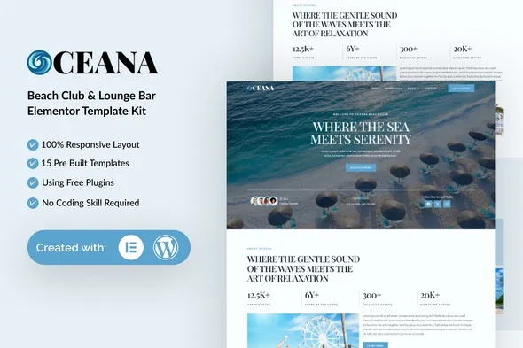 oceana beach club lounge bar resort elementor template kit 1