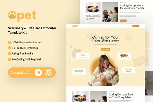 opet veterinary pet care elementor template kit 1