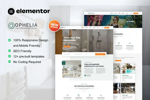 ophelia hotel resort elementor template kit 1