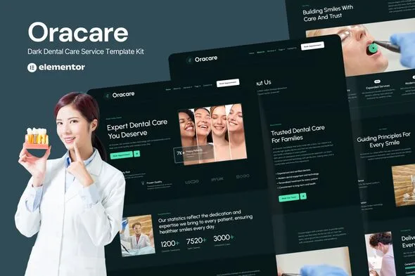 oracare dental care service website elementor template kits 1