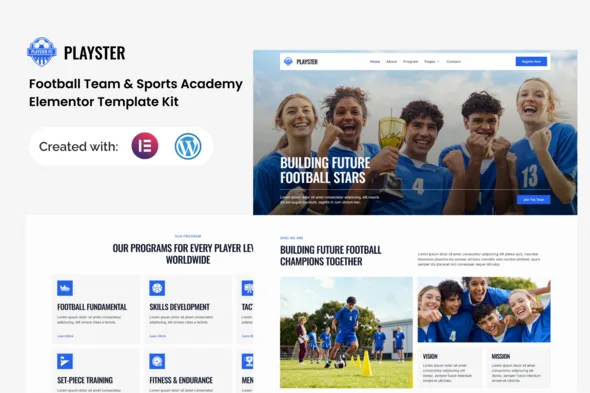 playster football team sports academy elementor template kit 1