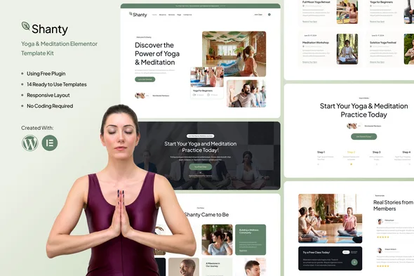 shanty yoga meditation elementor template kit 1