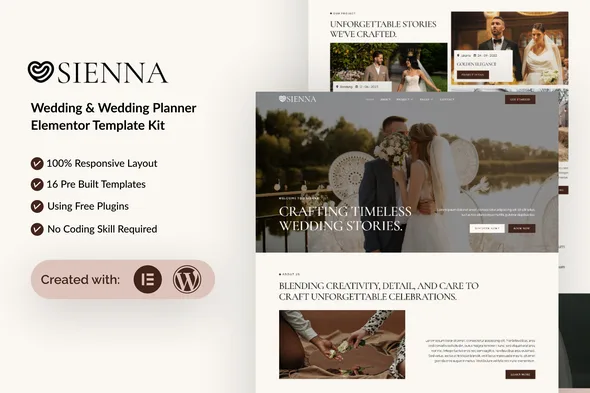 sienna wedding planner elementor template kit 1