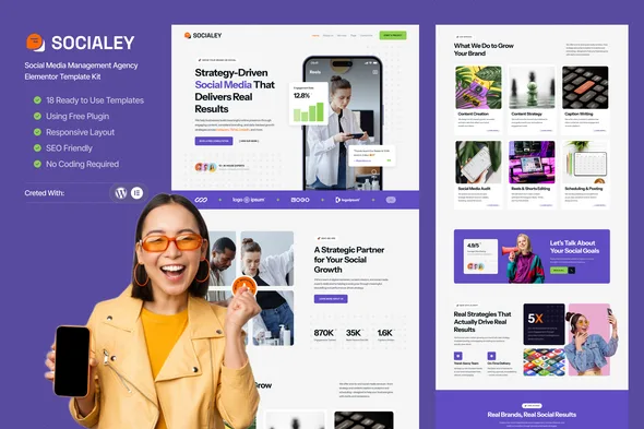 socialey social media management agency elementor template kit 1