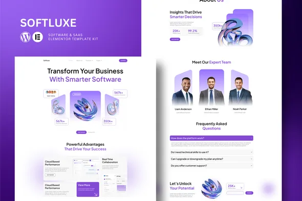 softluxe software saas elementor template kit 1