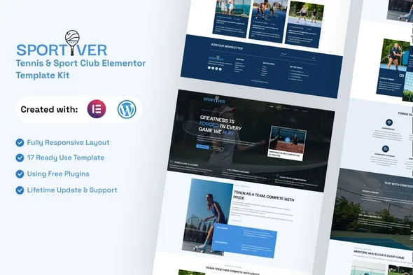 sportiver tennis sport club elementor template kit 1